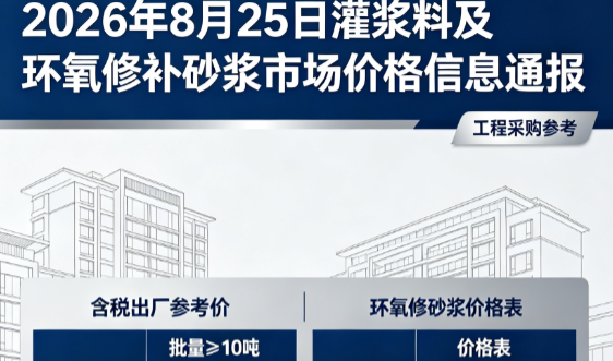 漳州2026年8月25日灌浆料及环氧修补砂浆市场价格信息通报